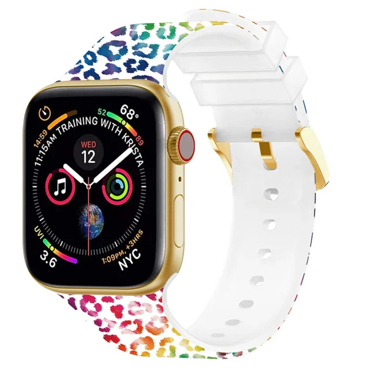 Bracelet de montre à boucle carrée et impression couleur pour Apple Watch Series, 7 45mm / 6&SE&5&4 44mm / 3&2&1 42mm, 7 41mm / 6&SE&5&4 40mm / 3&2&1 38mm