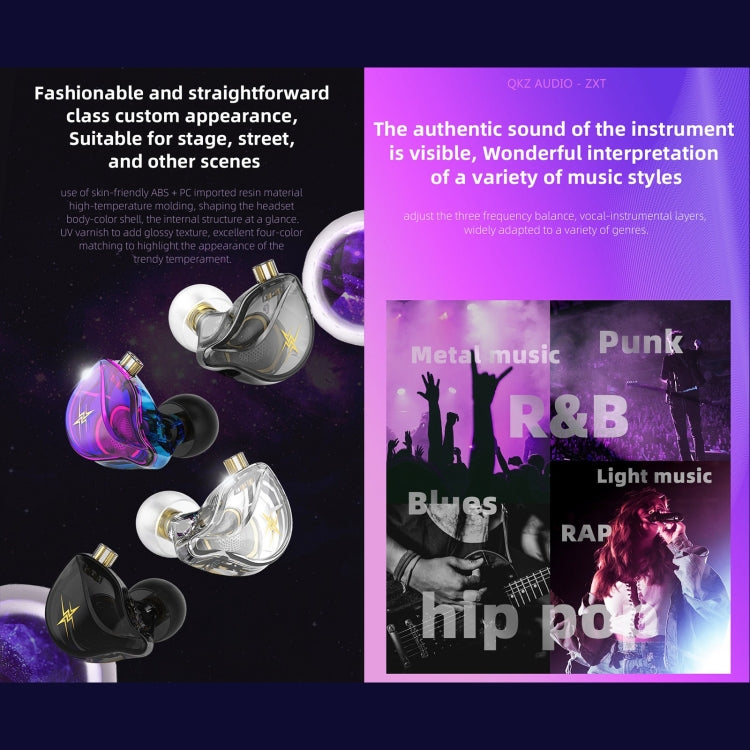 Écouteurs de scène intra-auriculaires stéréo HIFI QKZ ZXT Sports, avec commande filaire, version standard, avec micro