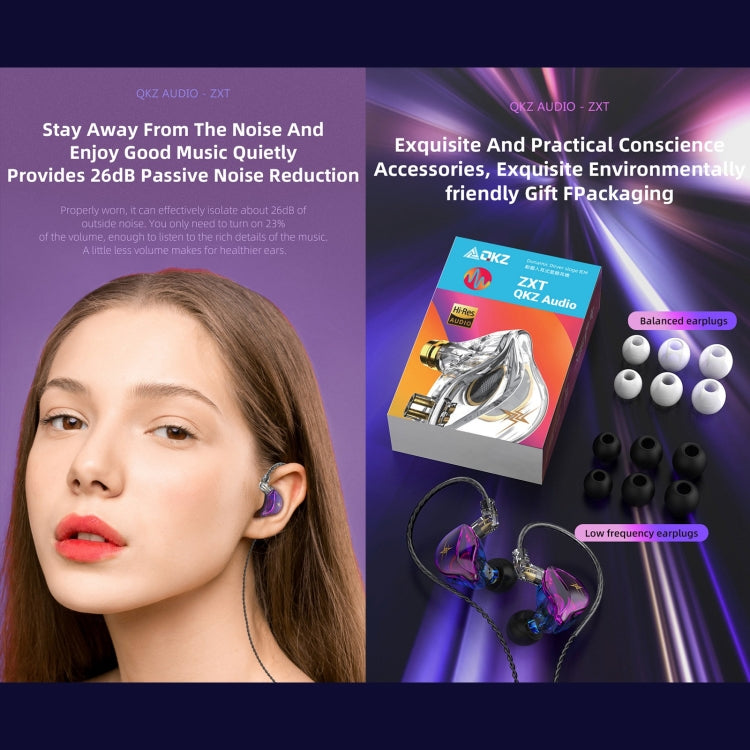 Écouteurs de scène intra-auriculaires stéréo HIFI QKZ ZXT Sports, avec commande filaire, version standard, avec micro