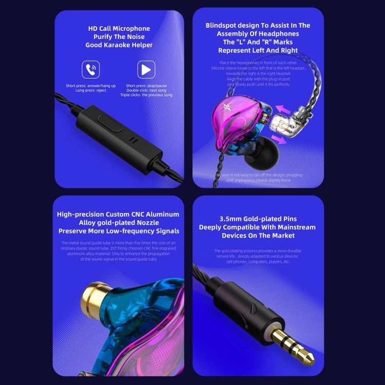 Écouteurs de scène intra-auriculaires stéréo HIFI QKZ ZXT Sports, avec commande filaire, version standard, avec micro