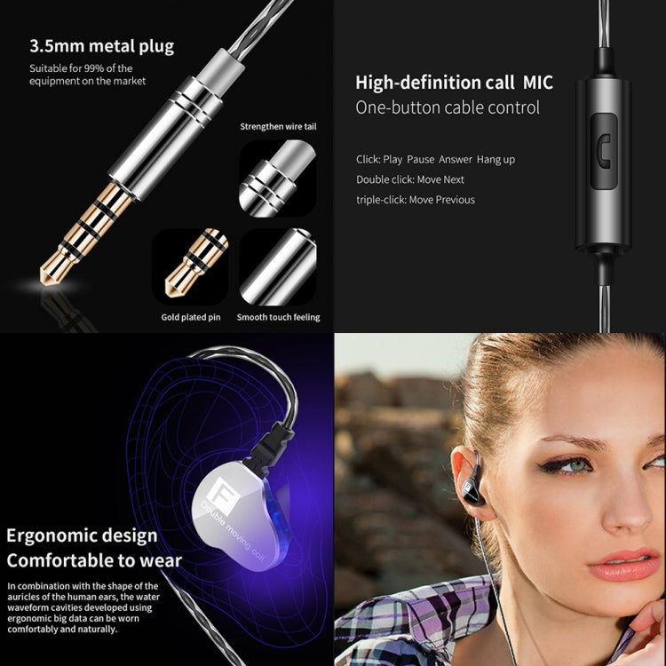 Écouteurs intra-auriculaires dynamiques doubles avec subwoofer QKZ F910