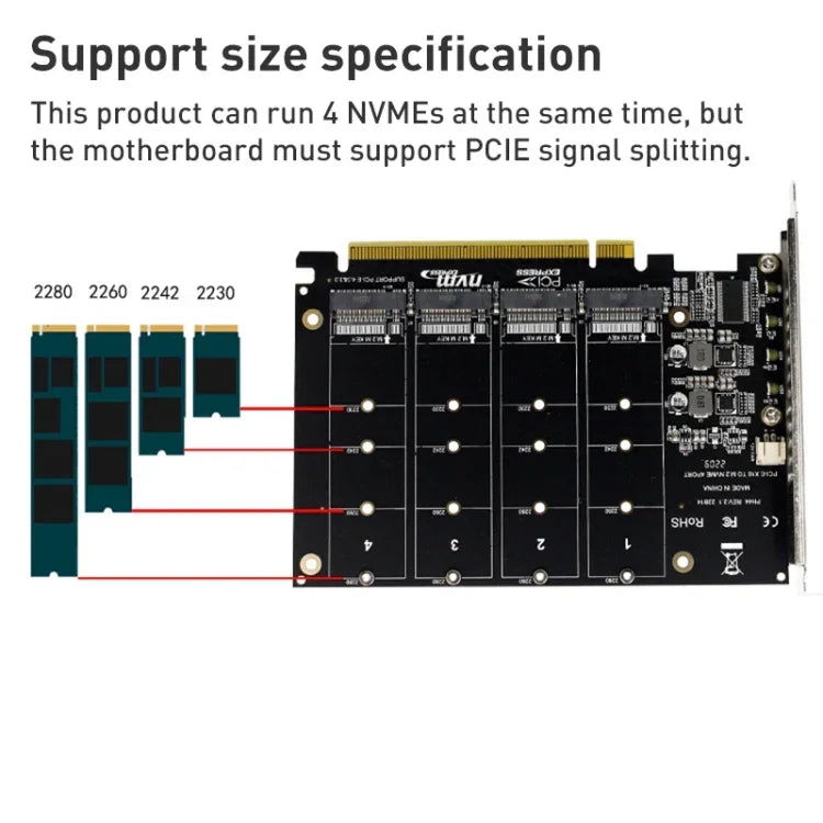 Carte de baie de disques PH44 NVMe 4 PCI-E à répartition de signal