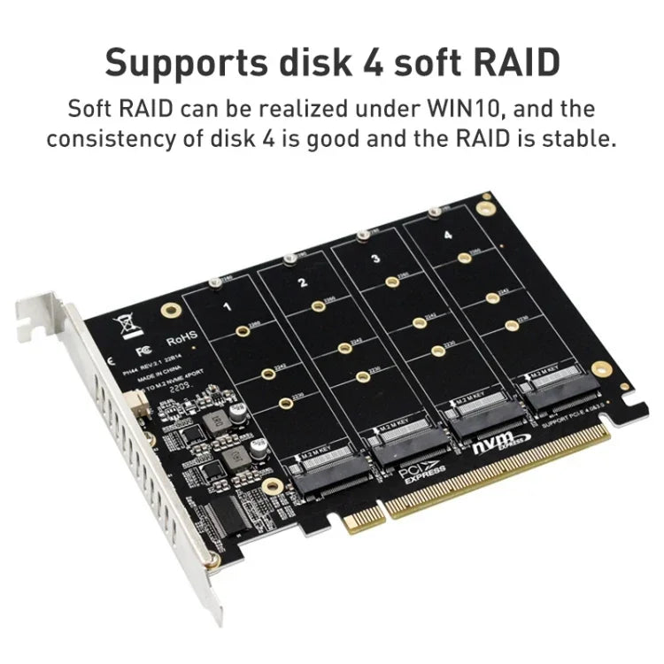 Carte de baie de disques PH44 NVMe 4 PCI-E à répartition de signal