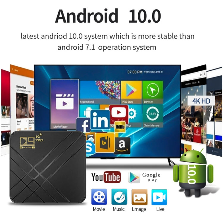 Boîtier TV Android D9 PRO 2.4G/5G WIFI 4K HD, D9 PRO prise australienne, D9 PRO prise américaine, D9 PRO prise européenne, D9 PRO prise britannique