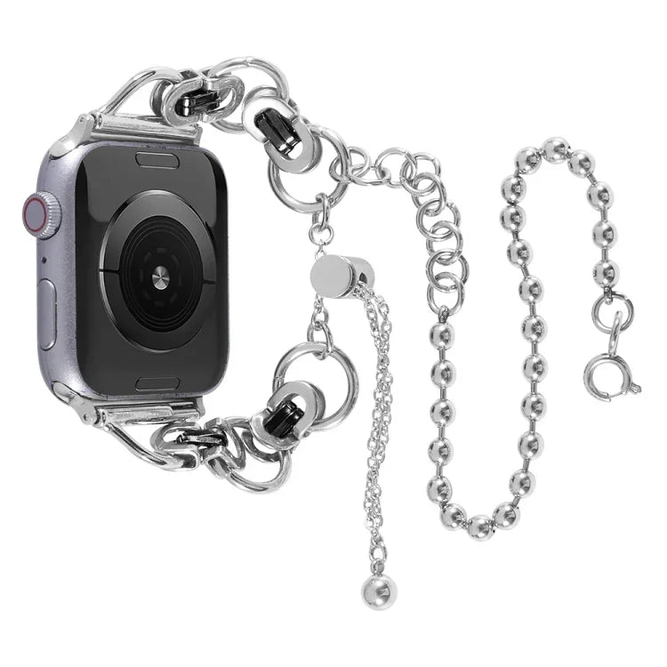 Bracelet de montre double chaîne à 2 perles en acier inoxydable pour Apple Watch Series, 7 45mm / 6&SE&5&4 44mm / 3&2&1 42mm, 7 41mm / 6&SE&5&4 40mm / 3&2&1 38mm