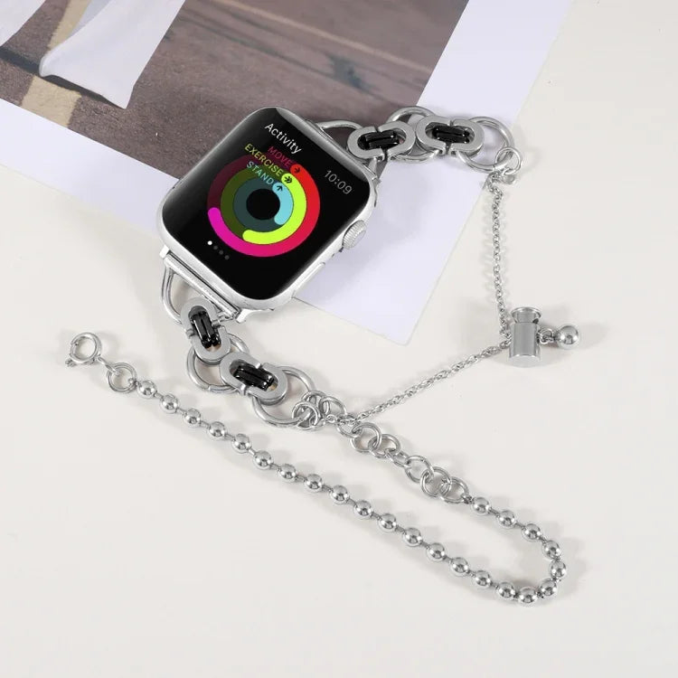 Bracelet de montre double chaîne à 2 perles en acier inoxydable pour Apple Watch Series, 7 45mm / 6&SE&5&4 44mm / 3&2&1 42mm, 7 41mm / 6&SE&5&4 40mm / 3&2&1 38mm