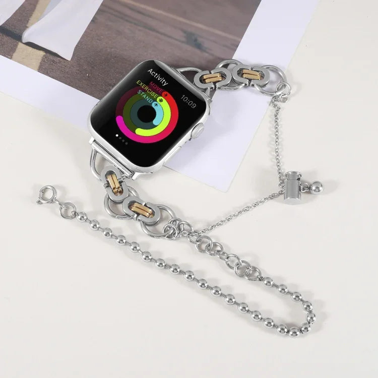 Bracelet de montre double chaîne à 2 perles en acier inoxydable pour Apple Watch Series, 7 45mm / 6&SE&5&4 44mm / 3&2&1 42mm, 7 41mm / 6&SE&5&4 40mm / 3&2&1 38mm
