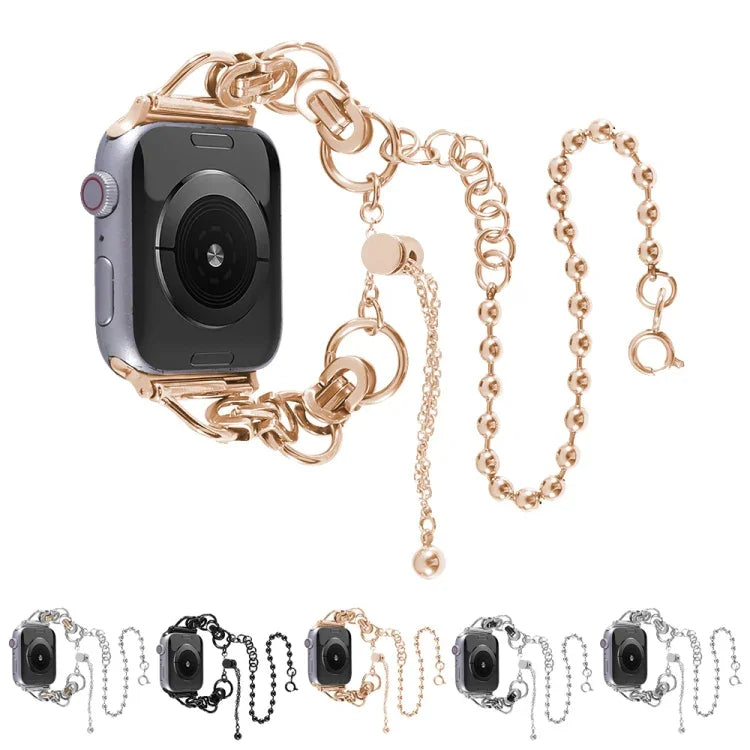 Bracelet de montre double chaîne à 2 perles en acier inoxydable pour Apple Watch Series, 7 45mm / 6&SE&5&4 44mm / 3&2&1 42mm, 7 41mm / 6&SE&5&4 40mm / 3&2&1 38mm
