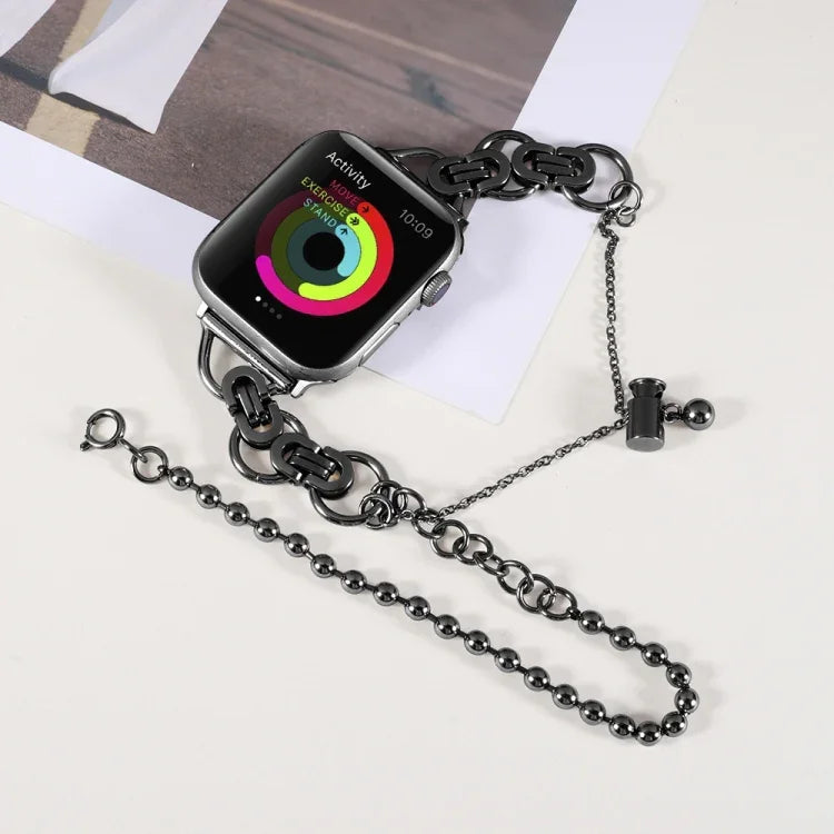 Bracelet de montre double chaîne à 2 perles en acier inoxydable pour Apple Watch Series, 7 45mm / 6&SE&5&4 44mm / 3&2&1 42mm, 7 41mm / 6&SE&5&4 40mm / 3&2&1 38mm