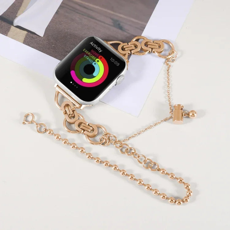 Bracelet de montre double chaîne à 2 perles en acier inoxydable pour Apple Watch Series, 7 45mm / 6&SE&5&4 44mm / 3&2&1 42mm, 7 41mm / 6&SE&5&4 40mm / 3&2&1 38mm