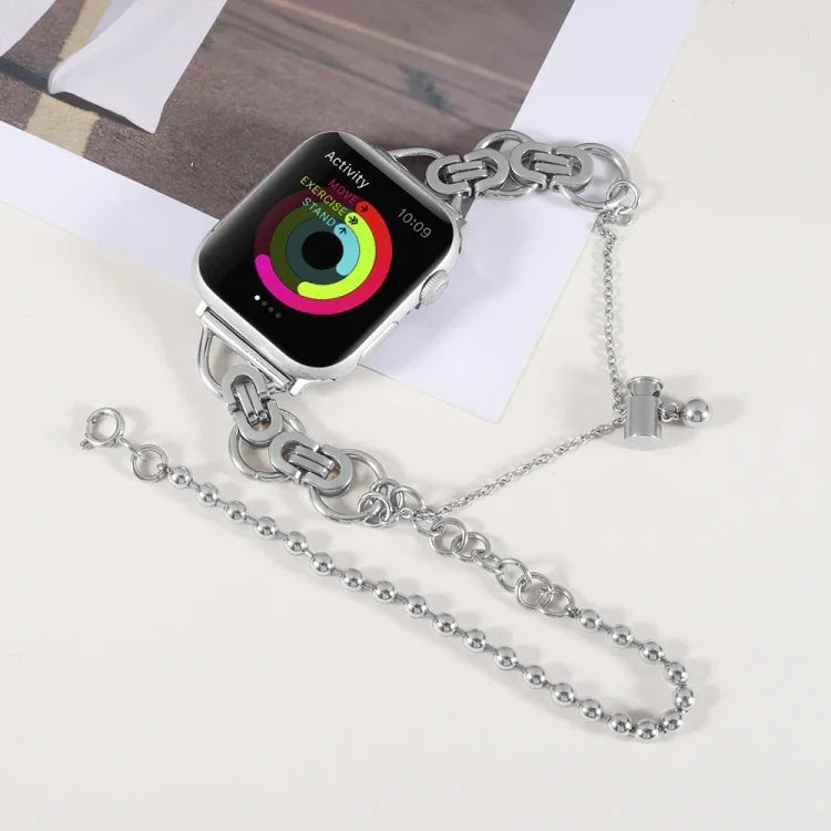 Bracelet de montre double chaîne à 2 perles en acier inoxydable pour Apple Watch Series, 7 45mm / 6&SE&5&4 44mm / 3&2&1 42mm, 7 41mm / 6&SE&5&4 40mm / 3&2&1 38mm