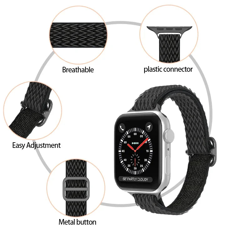 Bracelet de montre en nylon à petite taille de vague pour Apple Watch Series, 7 45mm / 6&SE&5&4 44mm / 3&2&1 42mm, 7 41mm / 6&SE&5&4 40mm / 3&2&1 38mm