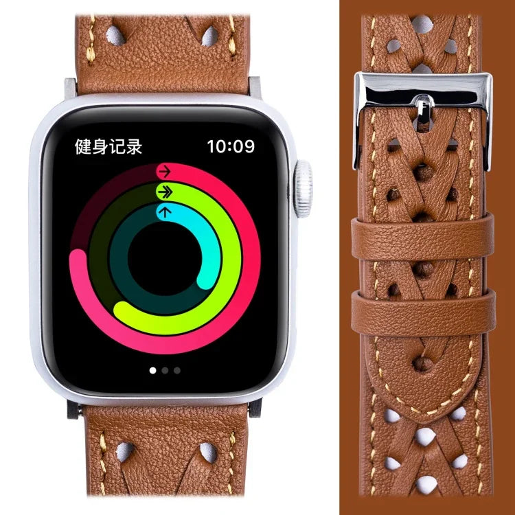 Bracelet de montre en cuir véritable tressé pour Apple Watch Series, 7 45 mm / 6&SE&5&4 44 mm / 3&2&1 42 mm, 7 41 mm / 6&SE&5&4 40 mm / 3&2&1 38 mm