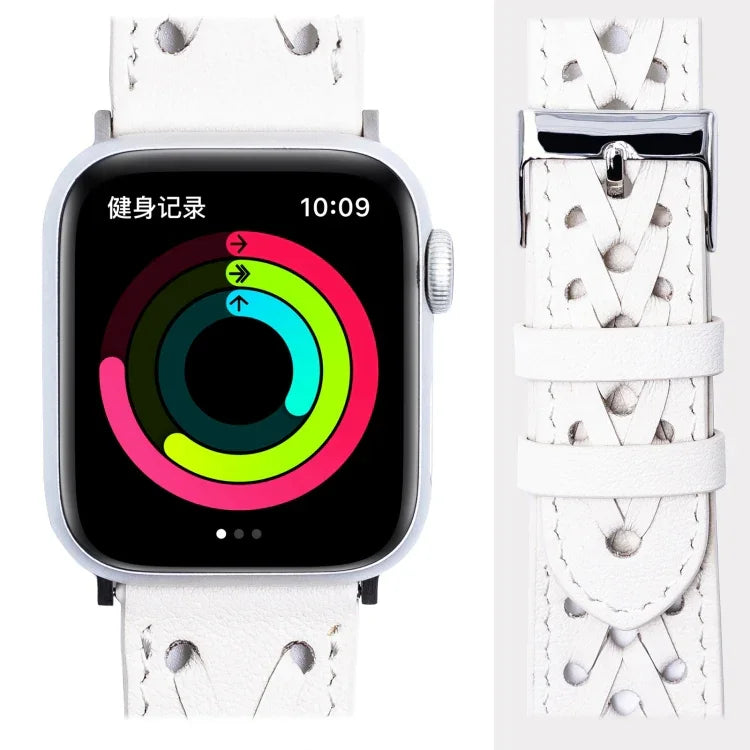 Genuine Leather Woven Watch Strap For Apple Watch Series, 7 45mm / 6&SE&5&4 44mm / 3&2&1 42mm, 7 41mm / 6&SE&5&4 40mm / 3&2&1 38mm