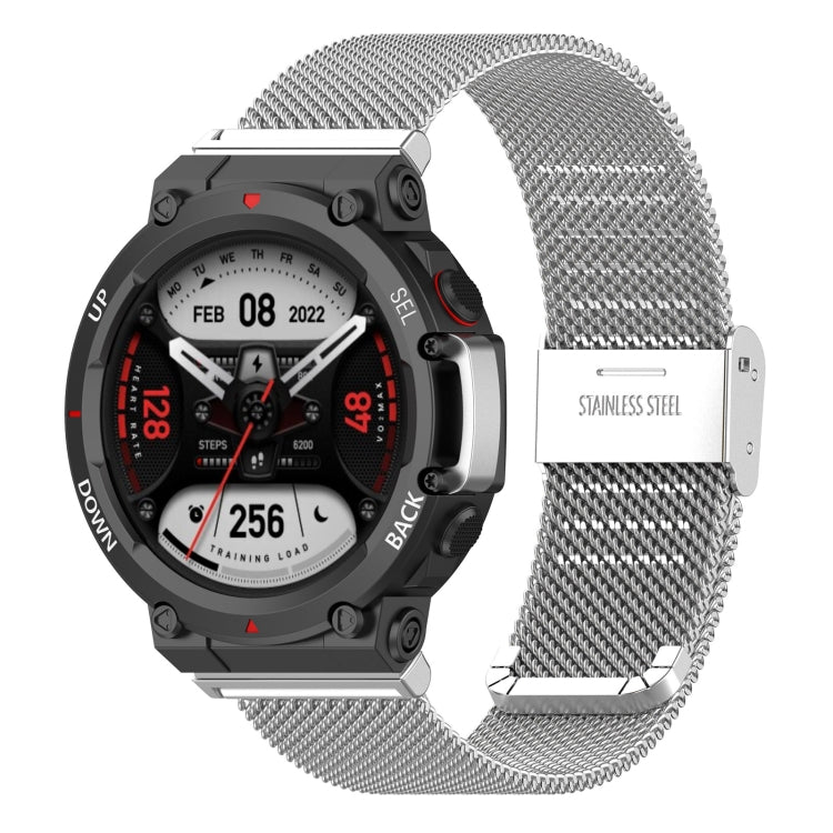 For Huami Amazfit T-Rex 2 Snap-fit Stainless Steel Mesh Watch Band