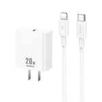 Chargeur REMAX RP-U5 Extreme 2 Series 20W PD + câble de données USB-C / Type-C vers 8 broches 1m charge rapide, prise CN, prise EU, prise US