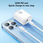 Chargeur REMAX RP-U5 Extreme 2 Series 20W PD + câble de données USB-C / Type-C vers 8 broches 1m charge rapide, prise CN, prise EU, prise US