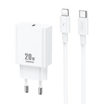 Chargeur REMAX RP-U5 Extreme 2 Series 20W PD + câble de données USB-C / Type-C vers 8 broches 1m charge rapide, prise CN, prise EU, prise US