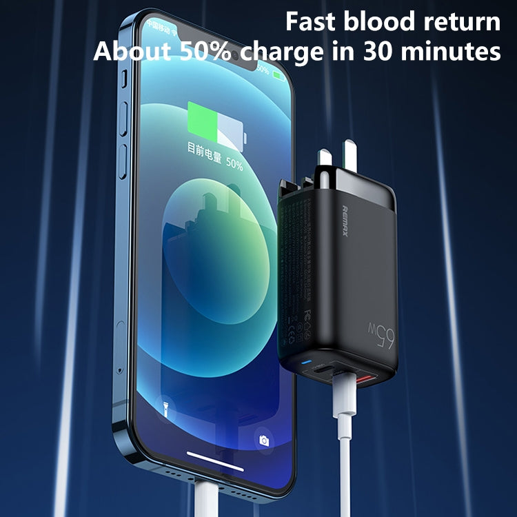 Chargeur rapide REMAX RP-U55 Territory Series 65W USB + double interface USB-C / Type-C, prise EU, prise UK, prise CN