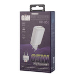 Chargeur rapide REMAX RP-U55 Territory Series 65W USB + double interface USB-C / Type-C, prise EU, prise UK, prise CN