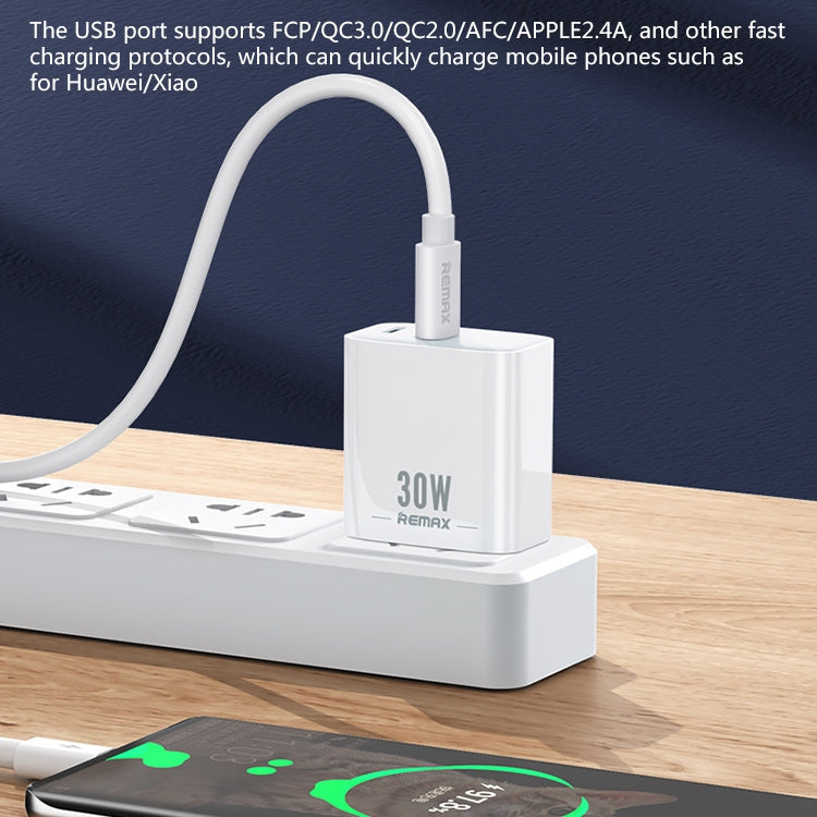 Chargeur rapide REMAX RP-U82 30W double interface USB + USB-C/Type-C, prise CN, prise UK, prise US