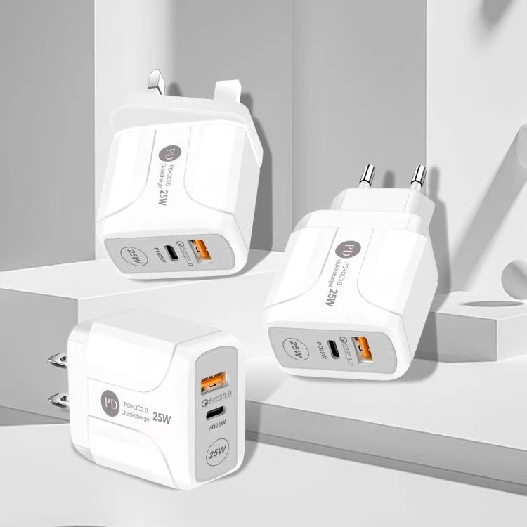 Chargeur de voyage 25W PD Type-C + ports USB QC3.0, prise UK
