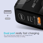 Chargeur de voyage 25W PD Type-C + ports USB QC3.0, prise UK