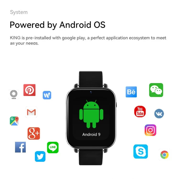 Montre connectée 4G LTE avec écran de 1,75 pouce, Android 9.1OS, 2 Go+16 Go, 4 Go+128 Go