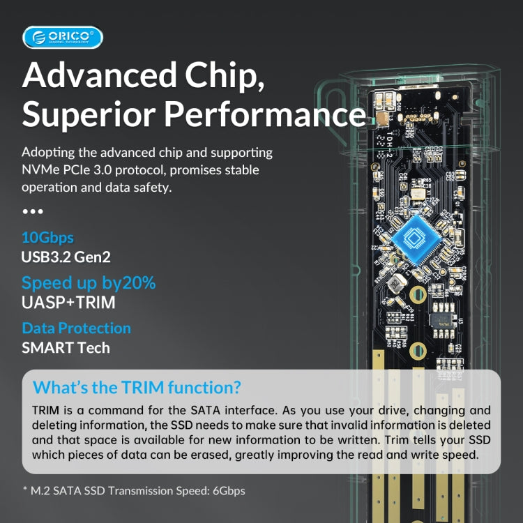 Boîtier ORICO USB3.1 Gen1 Type-C 6Gbps pour SSD M.2 SATA