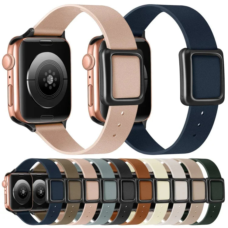 Bracelet de montre magnétique à boucle carrée noire pour Apple Watch Series, 7 45mm / 6&SE&5&4 44mm / 3&2&1 42mm, 7 41mm / 6&SE&5&4 40mm / 3&2&1 38mm