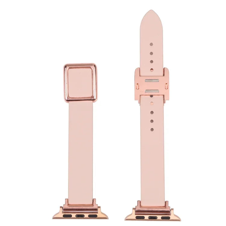 Bracelet de montre à boucle carrée magnétique en or rose pour Apple Watch Series, 7 45mm / 6&SE&5&4 44mm / 3&2&1 42mm, 7 41mm / 6&SE&5&4 40mm / 3&2&1 38mm