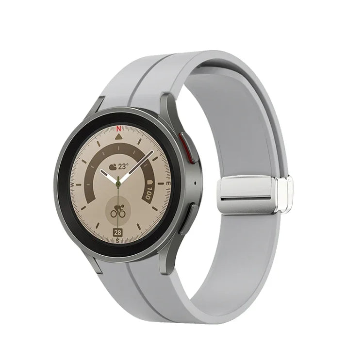 Bracelet de montre en silicone avec boucle déployante en argent, pour Samsung Galaxy Watch5 40 et 44mm / Pro 45mm
