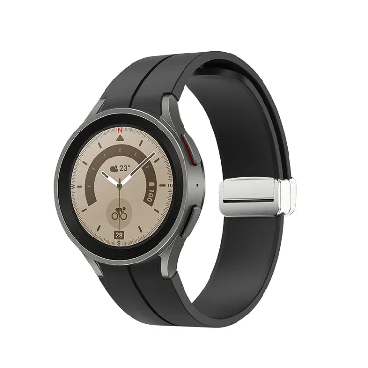 Bracelet de montre en silicone avec boucle déployante en argent, pour Samsung Galaxy Watch5 40 et 44mm / Pro 45mm