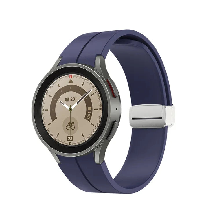 Bracelet de montre en silicone avec boucle déployante en argent, pour Samsung Galaxy Watch5 40 et 44mm / Pro 45mm