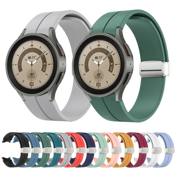Bracelet de montre en silicone avec boucle déployante en argent, pour Samsung Galaxy Watch5 40 et 44mm / Pro 45mm