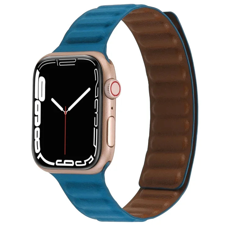 Magnetic Two-color Loop Slim Leather Watch Band For Apple Watch Series, 7 45mm / 6&SE&5&4 44mm / 3&2&1 42mm, 7 41mm / 6&SE&5&4 40mm / 3&2&1 38mm