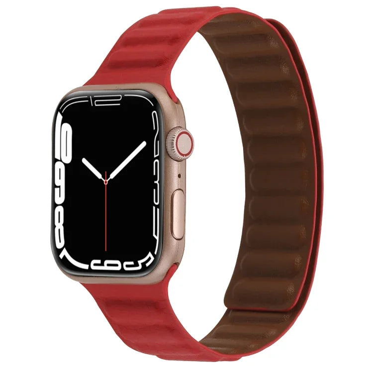 Magnetic Two-color Loop Slim Leather Watch Band For Apple Watch Series, 7 45mm / 6&SE&5&4 44mm / 3&2&1 42mm, 7 41mm / 6&SE&5&4 40mm / 3&2&1 38mm