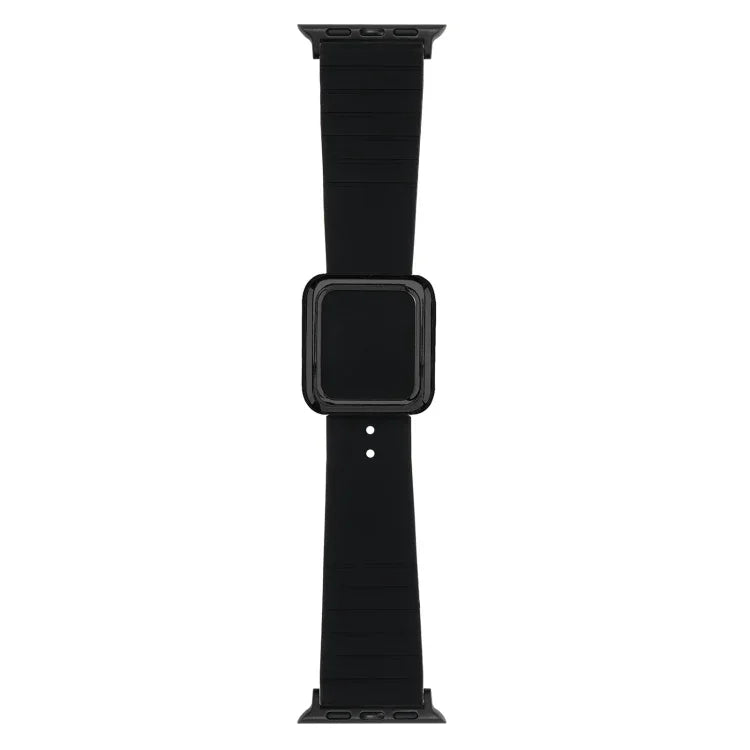 Bracelet de montre en silicone à boucle carrée noire pour Apple Watch Series, 7 45 mm / 6&SE&5&4 44 mm / 3&2&1 42 mm, 7 41 mm / 6&SE&5&4 40 mm / 3&2&1 38 mm