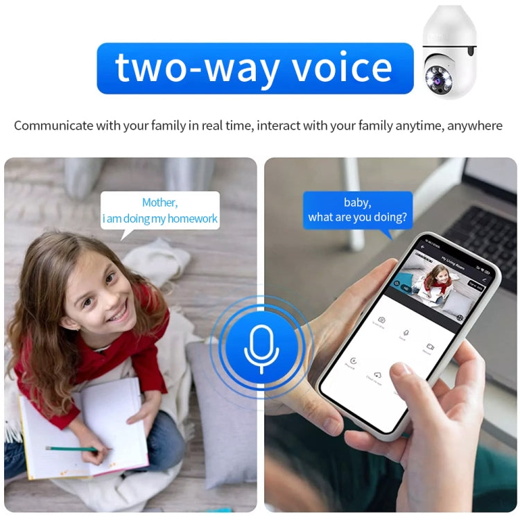 Ampoule caméra WiFi A6 2MP HD - Prend en charge la détection de mouvement/l'audio bidirectionnel/la vision nocturne/la carte TF, sans carte mémoire