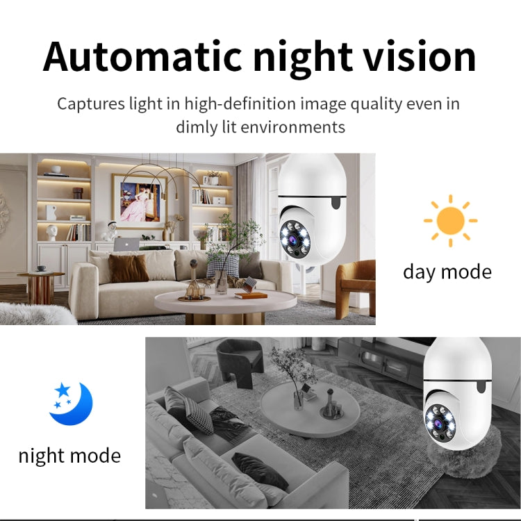 Ampoule caméra WiFi A6 2MP HD - Prend en charge la détection de mouvement/l'audio bidirectionnel/la vision nocturne/la carte TF, sans carte mémoire