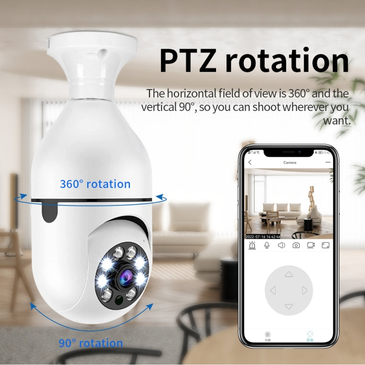 Ampoule caméra WiFi A6 2MP HD, avec détection de mouvement/audio bidirectionnel/vision nocturne/carte TF, et carte mémoire 16 Go incluse