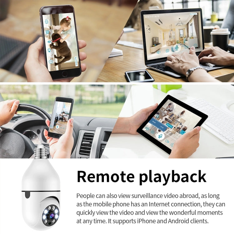 Ampoule caméra WiFi A6 2MP HD avec détection de mouvement/audio bidirectionnel/vision nocturne/carte TF, avec carte mémoire 32G