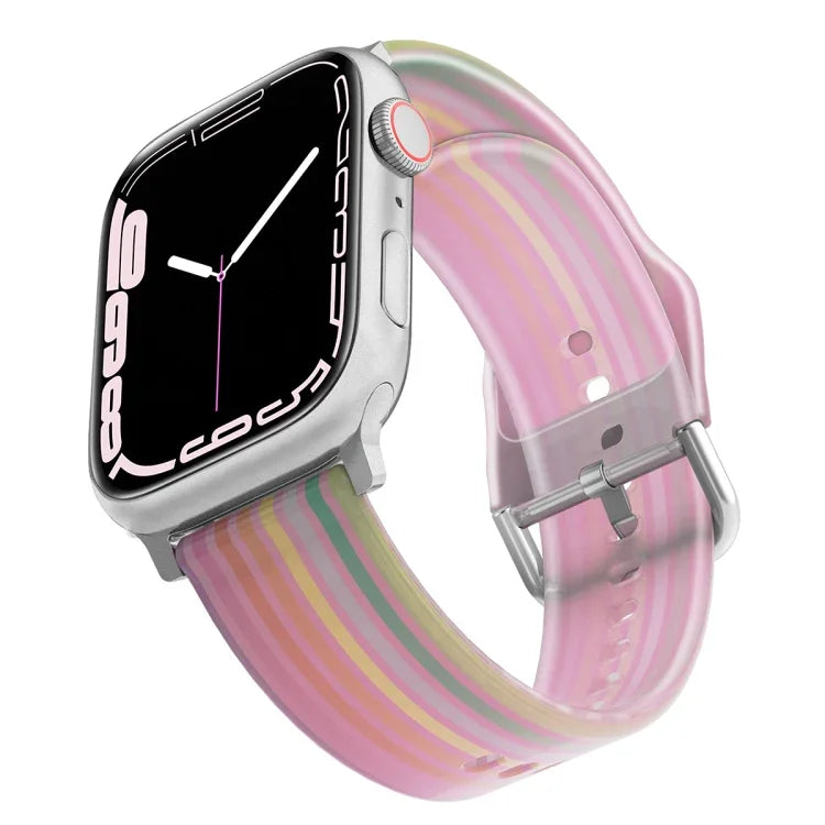 Frosted Translucent Silicone Watch Band For Apple Watch Series, 7 45mm / 6&SE&5&4 44mm / 3&2&1 42mm, 7 41mm / 6&SE&5&4 40mm / 3&2&1 38mm