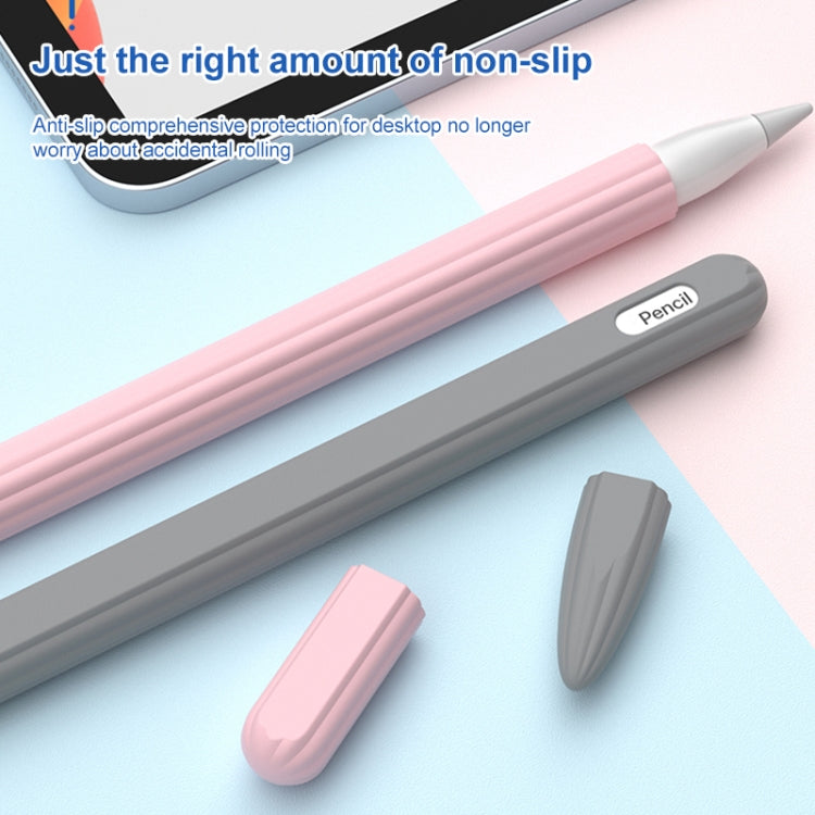 Étui de stylet en silicone liquide rayé 3 en 1 avec deux capuchons de pointe, pour Apple Pencil 1, pour Apple Pencil 2
