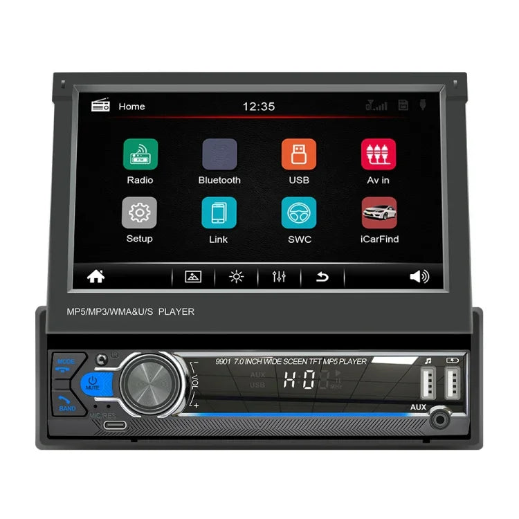 Lecteur MP5 de voiture rétractable 7 pouces 9901, prend en charge la radio FM et l'accès à Internet via un téléphone portable, 9901