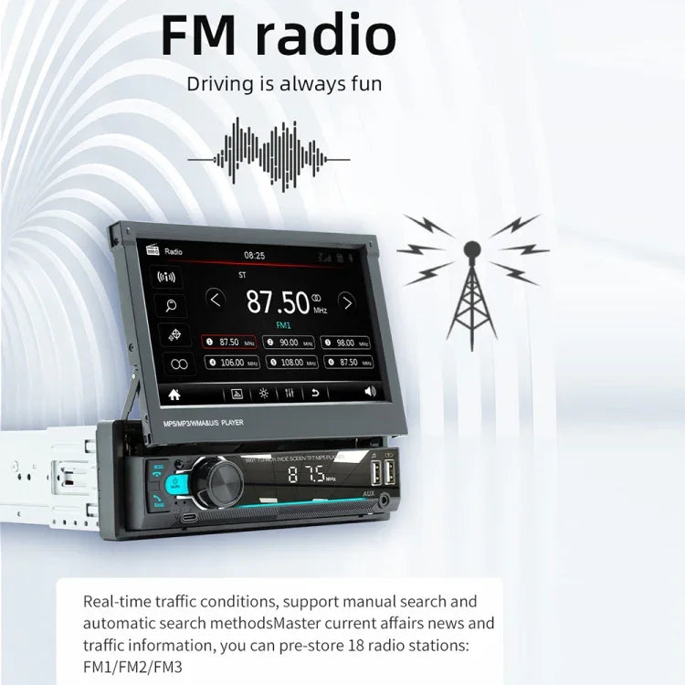 Lecteur MP5 de voiture rétractable 7 pouces 9901, prend en charge la radio FM et l'accès à Internet via un téléphone portable, 9901