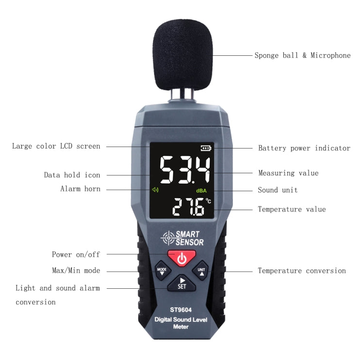 Détecteur de décibels SmartSensor dB, testeur audio, ST9604, AS804