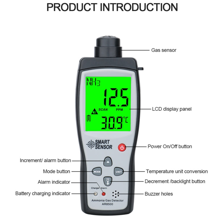 Détecteur de gaz ammoniac NH3 portable SmartSensor AR8500, AR8500
