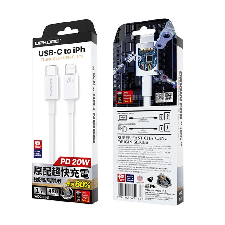 WEKOME WDC-168 Original Series Câble de données de charge rapide PD 20W USB-C / Type-C vers 8 broches, Longueur: 1m