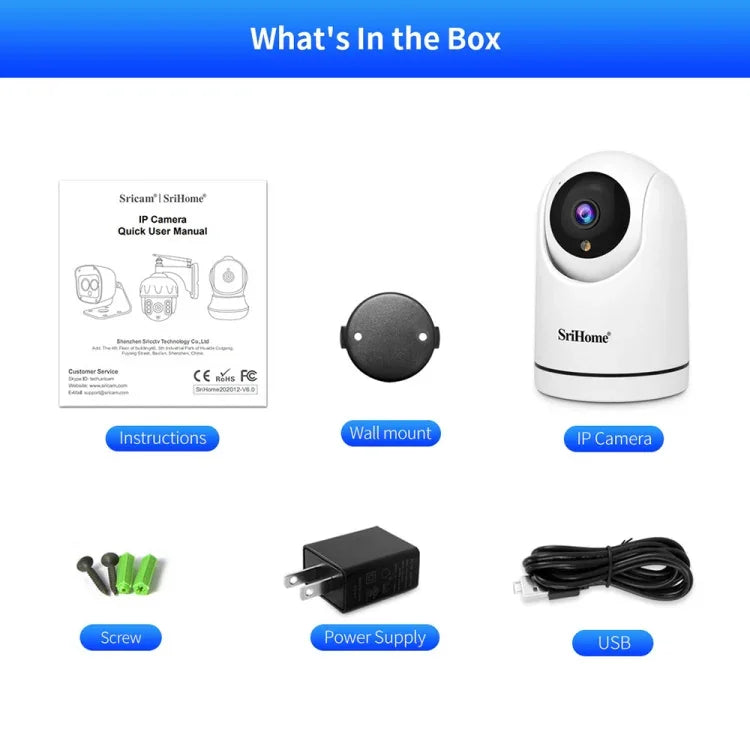 Caméra de surveillance Wi-Fi PTZ SriHome SH042 2.0MP 1080P HD AI, SH042